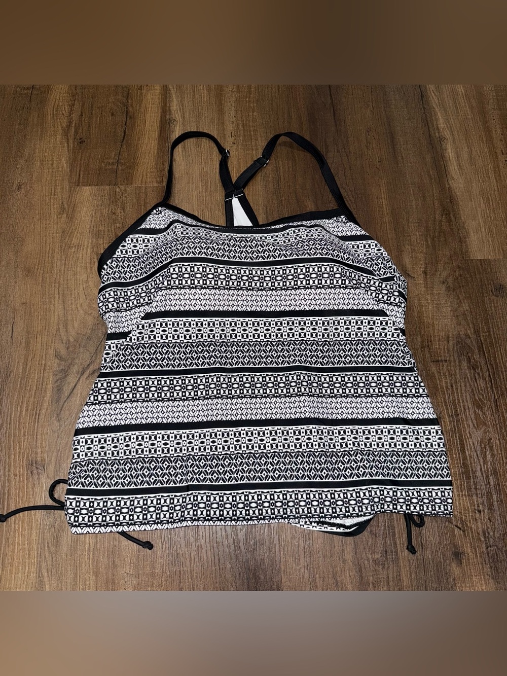 NWT South Point Plus Geometric Printed Tankini Swimsuit Top - Black & White